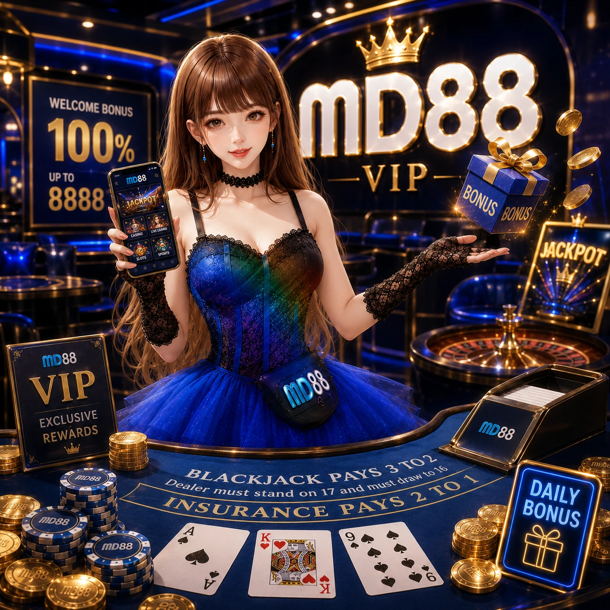 MD88 agent program hero banner showing commission earnings dashboard with peso signs and referral network illustration on dark background