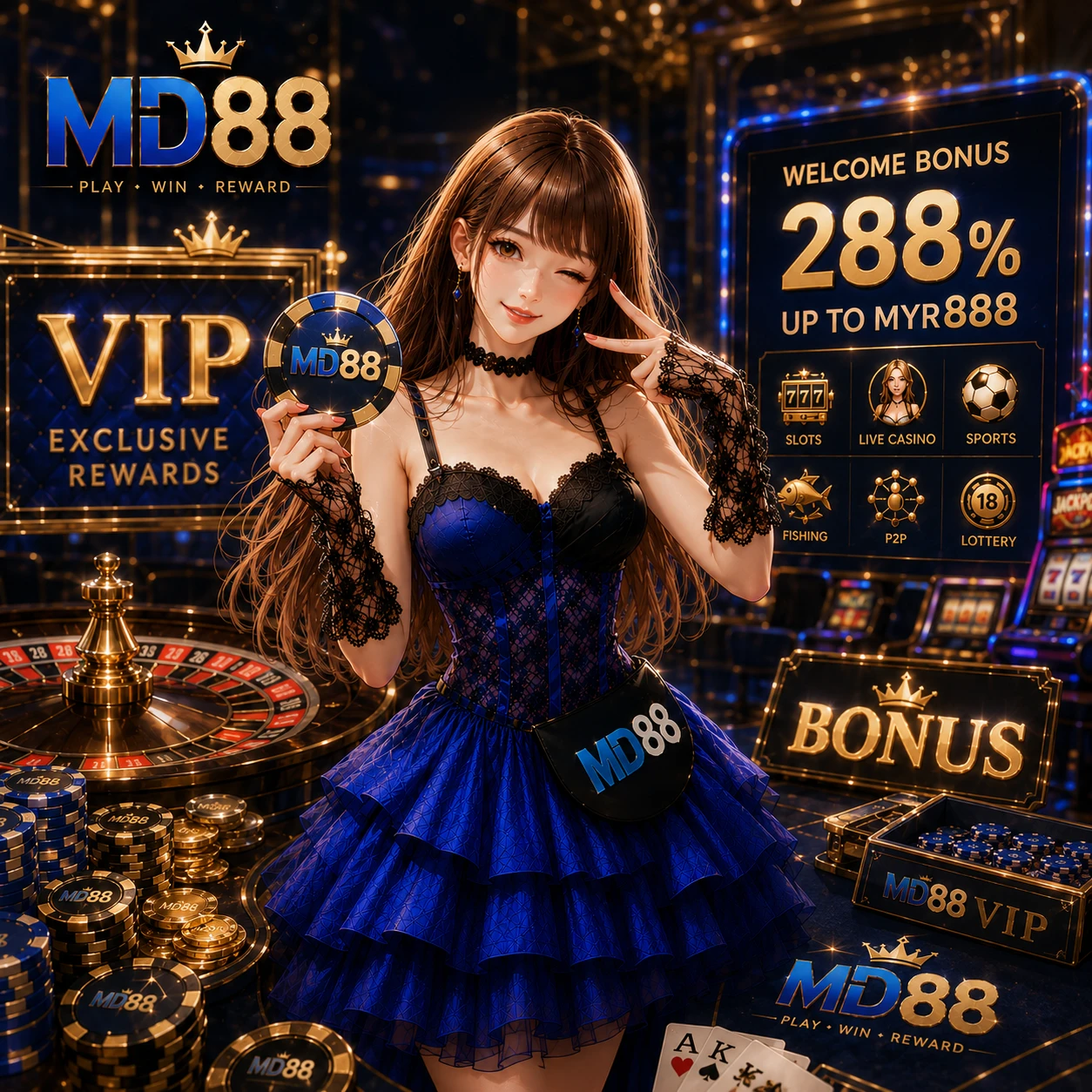 MD88 VIP program tier chart showing 15 levels from Bronze to Diamond with corresponding cashback rates and reward milestones