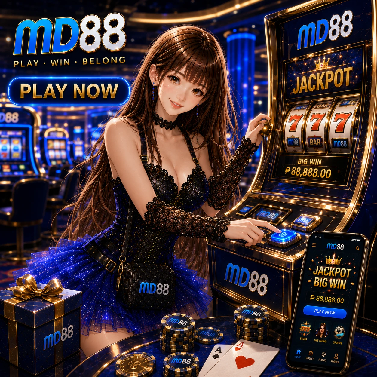 Super Ace slot game card with playing card symbols and golden jackpot display