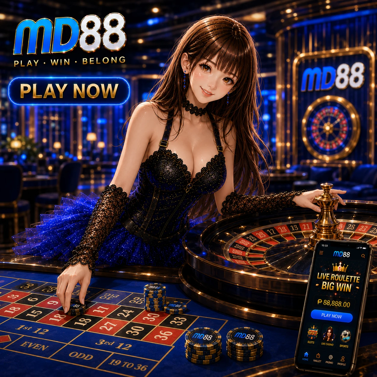 Promotional banner showing welcome bonus coins and peso signs with gold confetti background